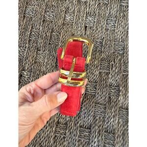 Vintage Red Suede Belt with Gold Hardware